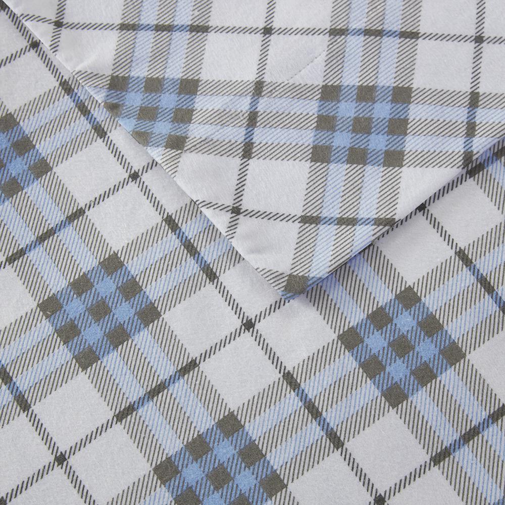 Cozy Flannel Printed Sheet Set, Blue Plaid color