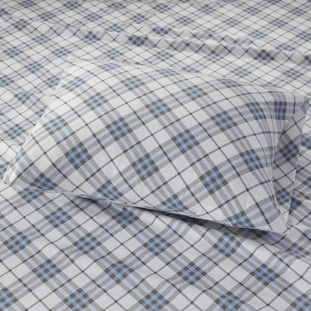Cozy Flannel Printed Sheet Set, Blue Plaid color