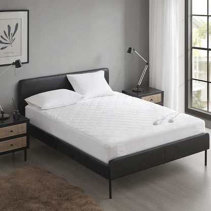 Embossed Microfiber Heated Mattress Pad in White
