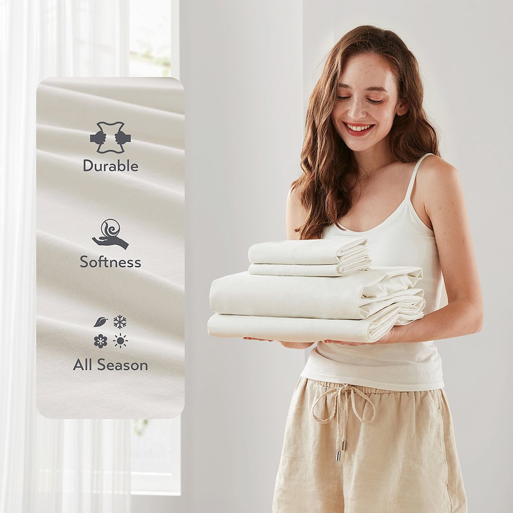 Cotton 144TC 100% Cotton Solid Sheet Set, Ivory color