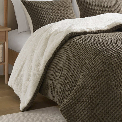 Riordan Waffle Knit Chenille Comforter Set in Brown Color