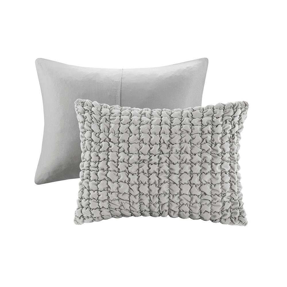 Evelyn 3 Piece Stripe Ruched Comforter Set, Grey color