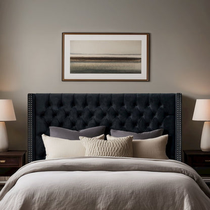 Amelia Upholstered Wingback Headboard with Button Tufting & Nailhead Trim