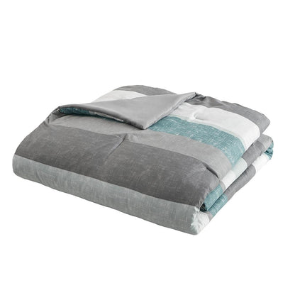 Jaxon Stripe Comforter Set with Bed Sheets, Aqua/Grey color