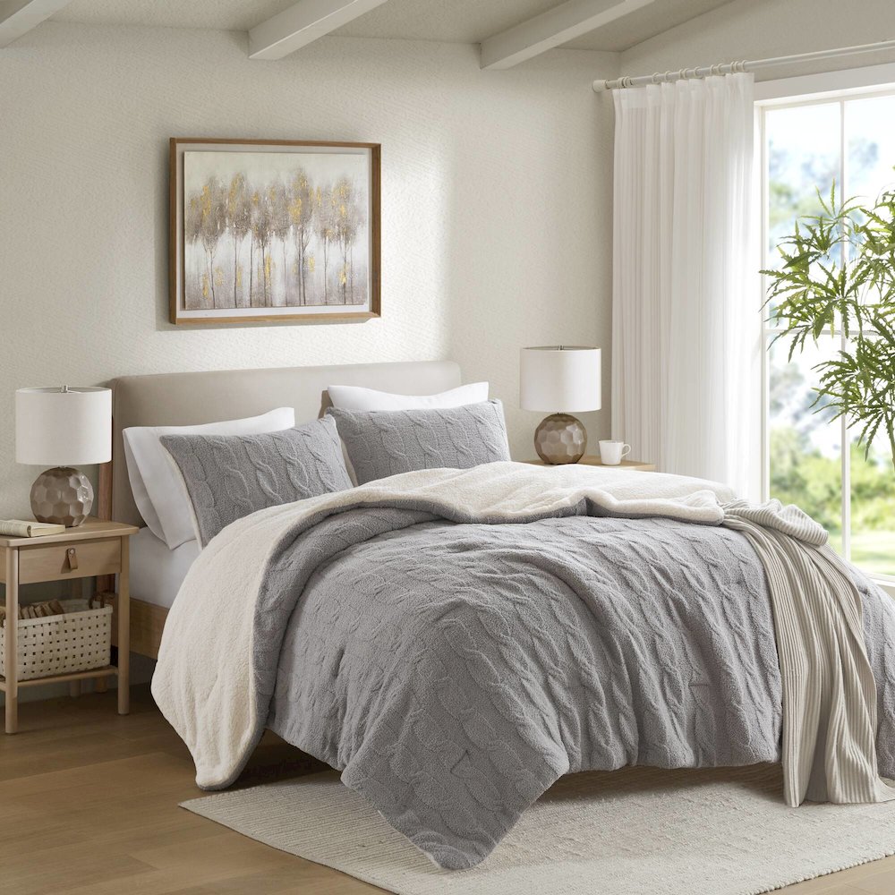 Riordan Cable Knit Chenille Comforter Set, Gray color