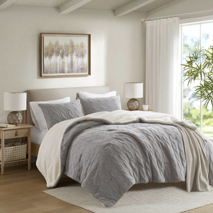 Riordan Cable Knit Chenille Comforter Set, Gray color