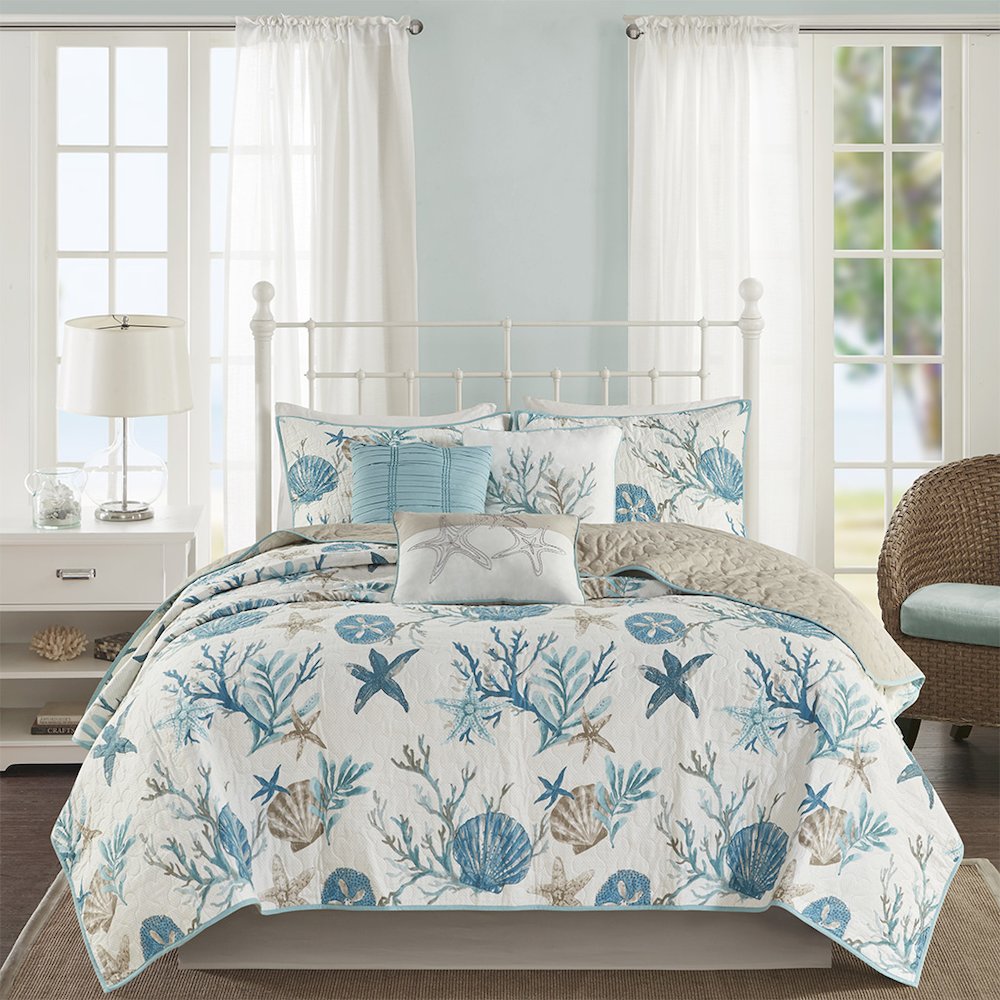6 Piece Cotton Sateen Quilt Set with Throw Pillows