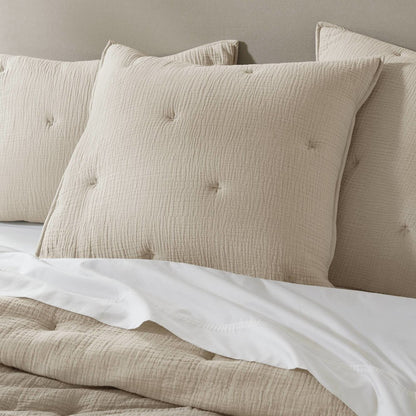 Breeze Cotton Gauze  Embroidered Euro Sham, Taupe color