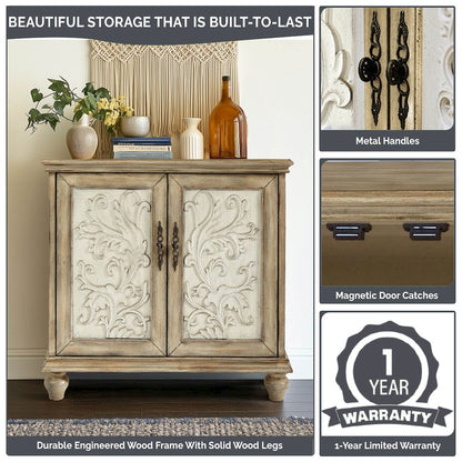 Driscoll 2-door carved wood storage cabinet