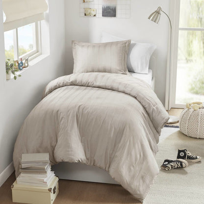 Logan Woven Striped Duvet Set, Neutral color