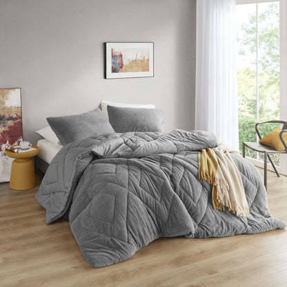 Double Diamond Quilted Teddy Comforter Set