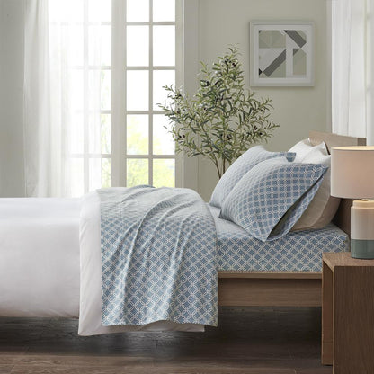 Cozy Flannel Printed Sheet Set, Blue Geo color