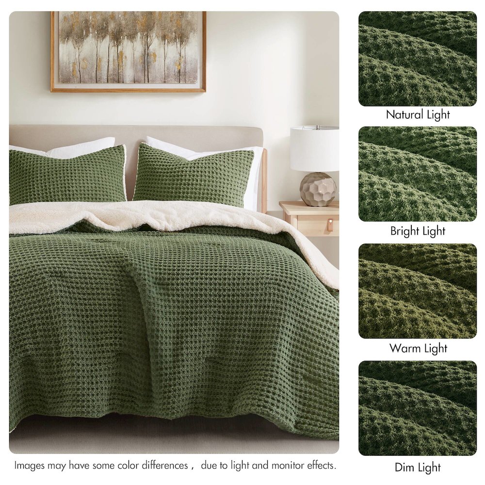 Riordan Waffle Knit Chenille Comforter Set, Olive color