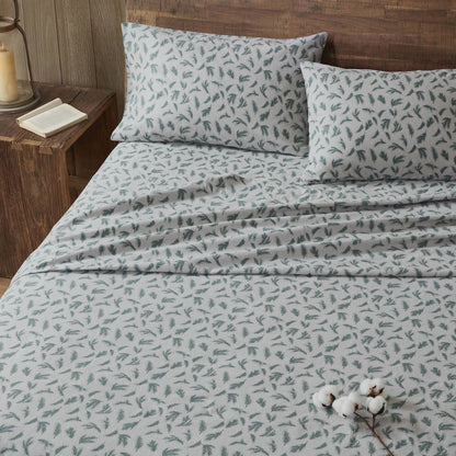 Flannel 100% Cotton Flannel Printed Sheet Set, Pine Branches color