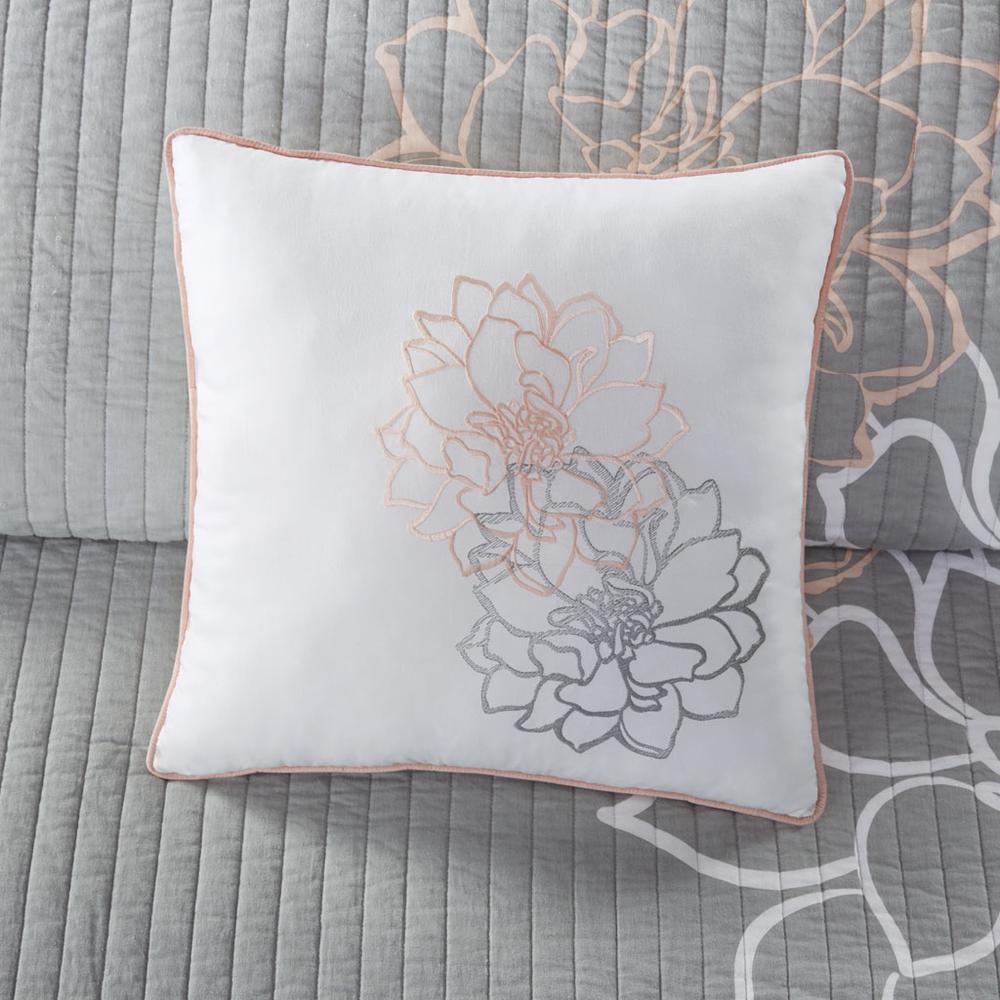6 Piece Printed Cotton Quilt Set with Throw Pillows