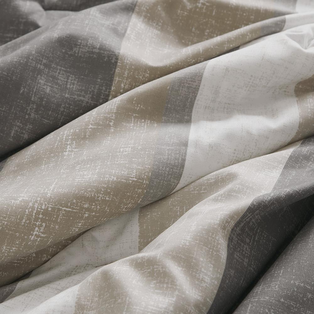 Jaxon Stripe Comforter Set with Bed Sheets, Taupe/Grey color