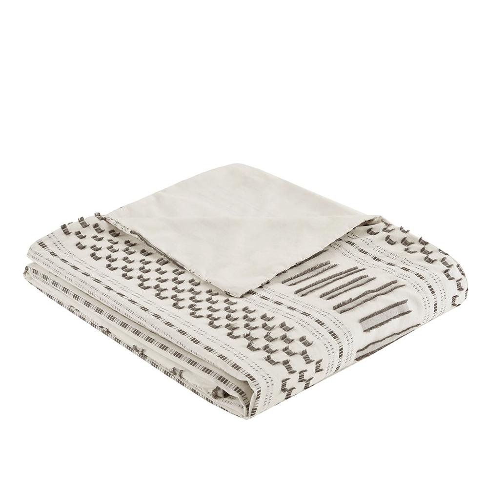 Rhea Cotton Jacquard Duvet Cover Mini Set, Ivory/Charcoal color