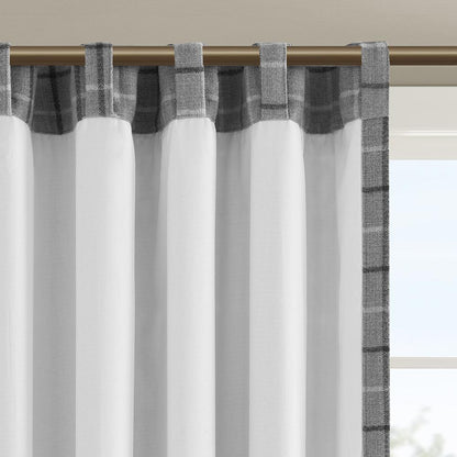 Plaid Rod Pocket and Back Tab Curtain Panel with Fleece Lining