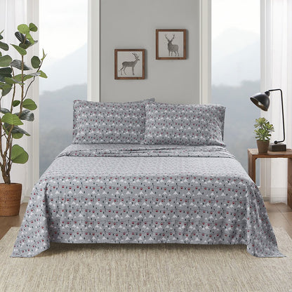 Cotton Flannel Sheet Set in Grey Ski Jump