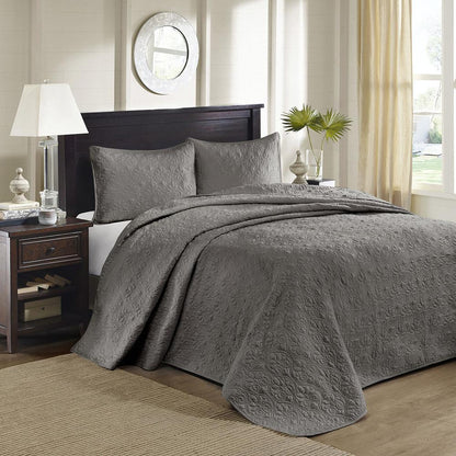 Quebec 3 Piece Reversible Bedspread Set, Dark Grey color