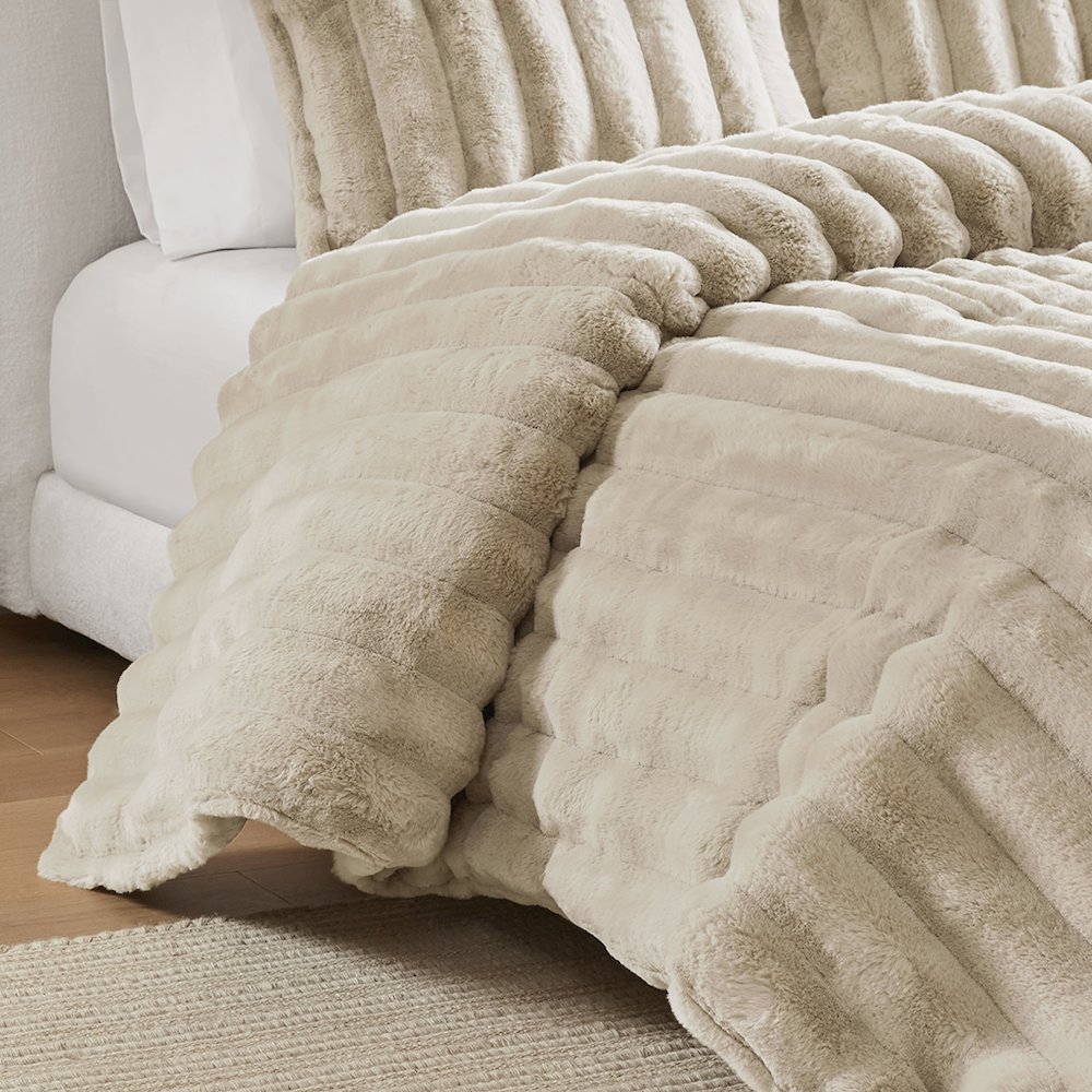 Jasmine 3 Piece Faux Fur Comforter Set in Taupe Color