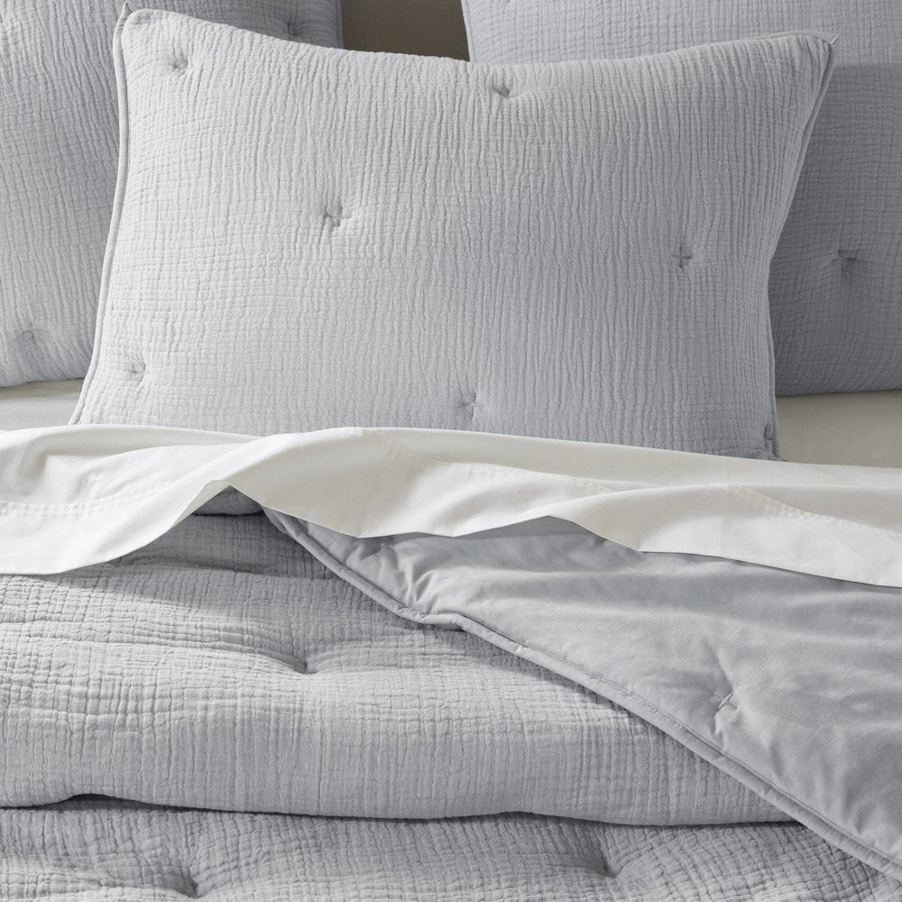 Breeze Cotton Gauze  Embroidered Quilt Set, Blue color