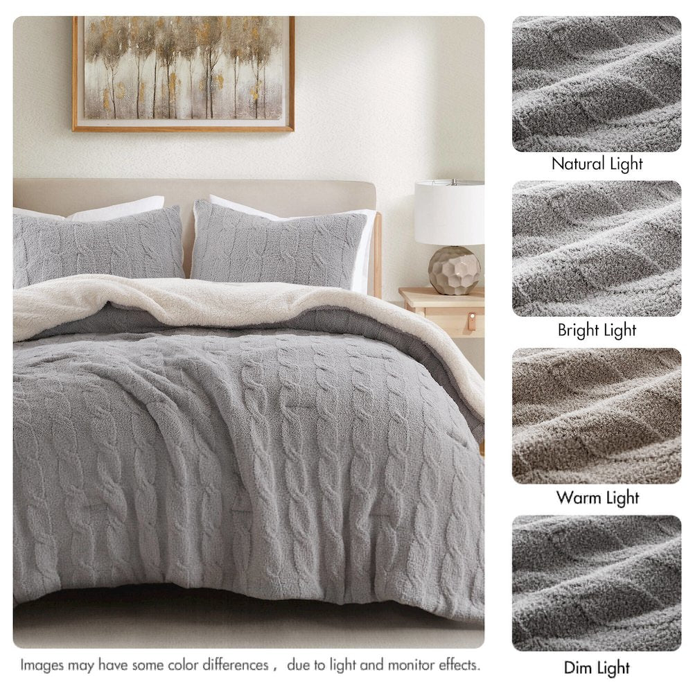 Riordan Cable Knit Chenille Comforter Set, Gray color