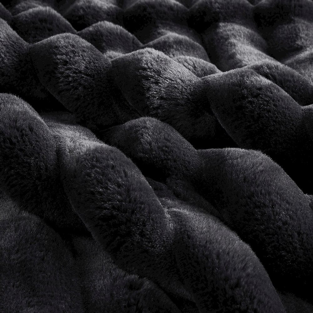 Jasmine 3 Piece Faux Fur Comforter Set in Black Color
