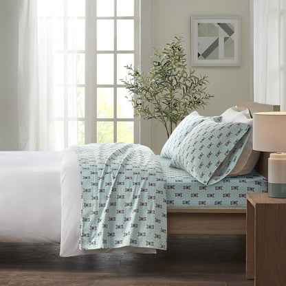 Cozy Flannel Printed Sheet Set, Aqua French Bulldog color