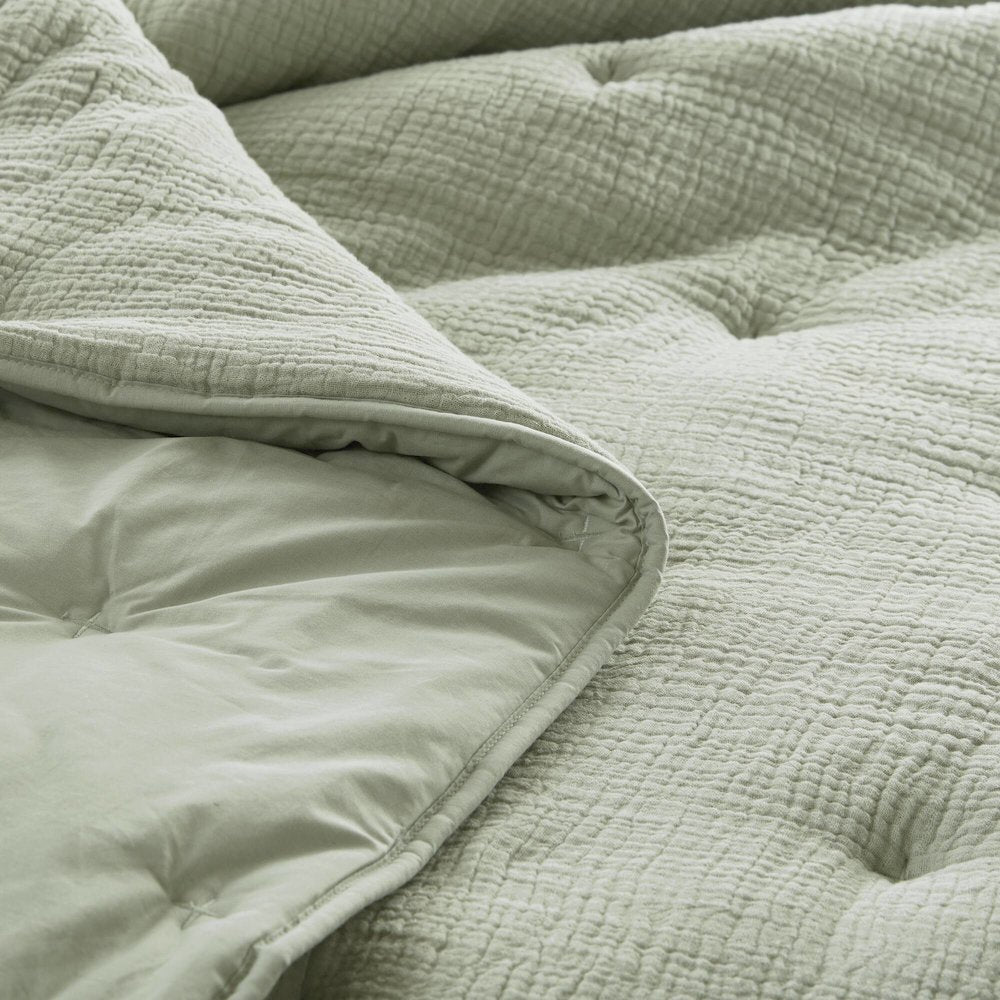 Breeze Cotton Gauze  Embroidered Quilt Set, Sage color