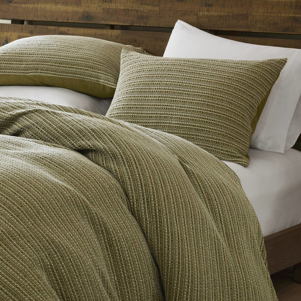 Lyon Waffle Washed Duvet Set, Green color