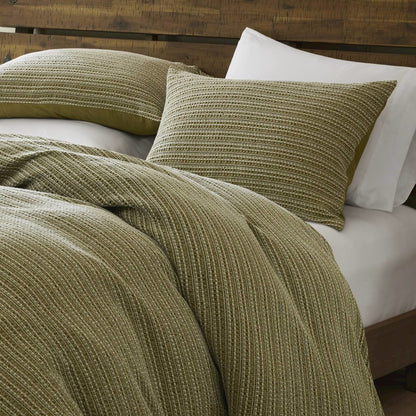 Lyon Waffle Washed Duvet Set, Green color
