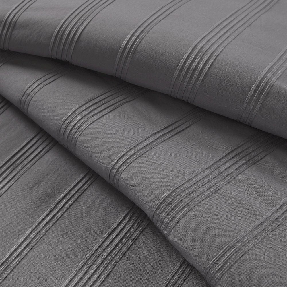 Logan Woven Striped Duvet Set, Charcoal color