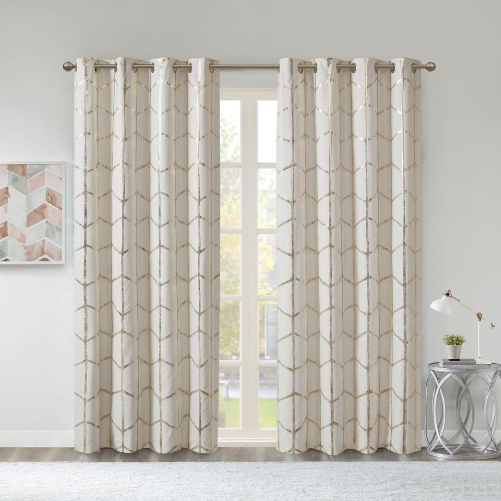 Total Blackout Metallic Print Grommet Top Curtain Panel
