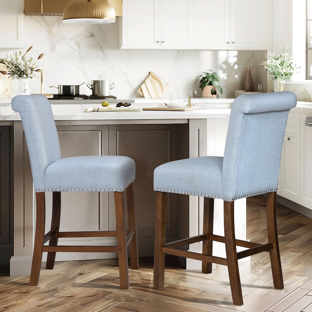 Upholstered Counter Stool with Nailhead Trim Set of 2