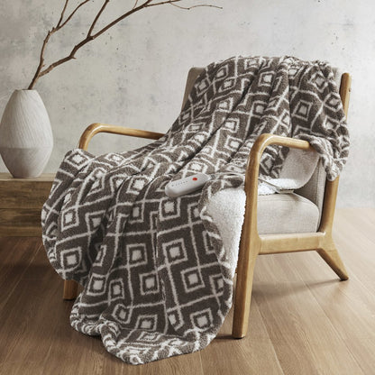Amira Dream Soft Heated Throw in Brown Geo