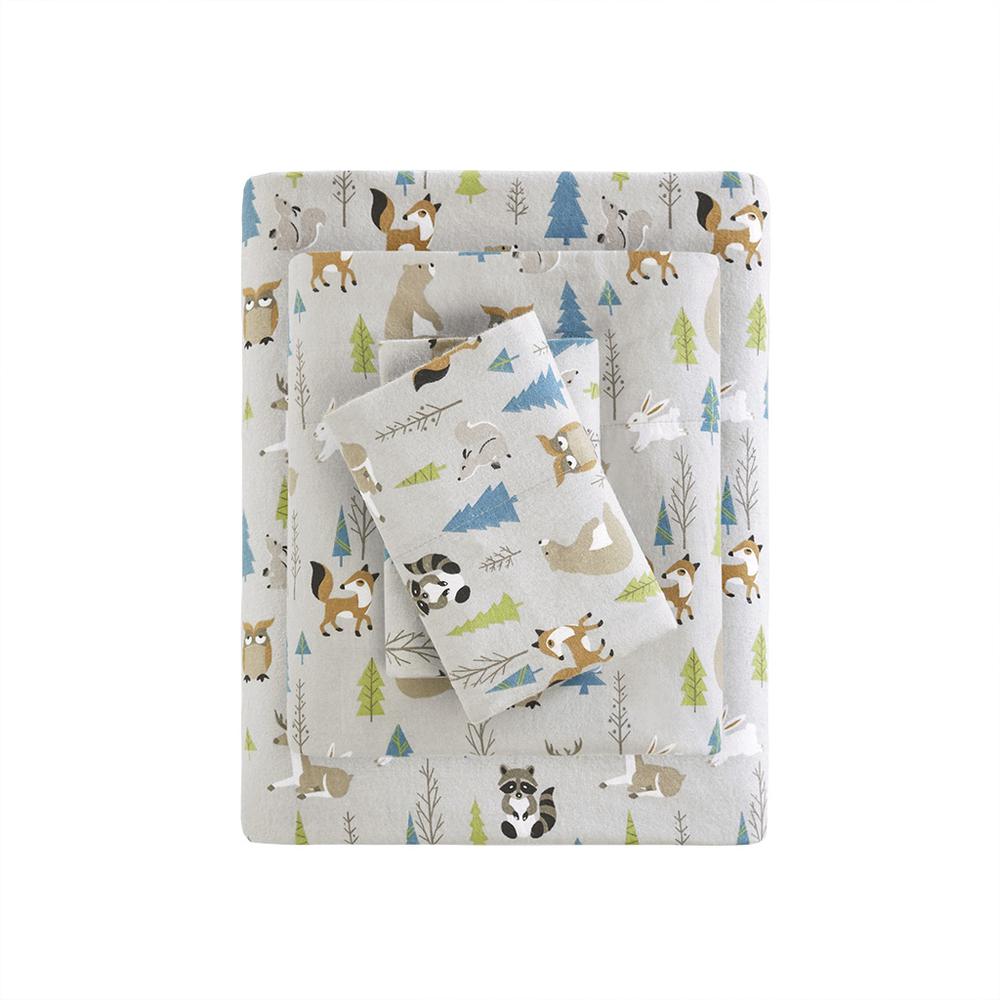 Cozy Flannel Printed Sheet Set, Multi Forest Animals color