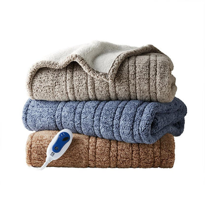 Marbled Sherpa Heated Throw, Grey color