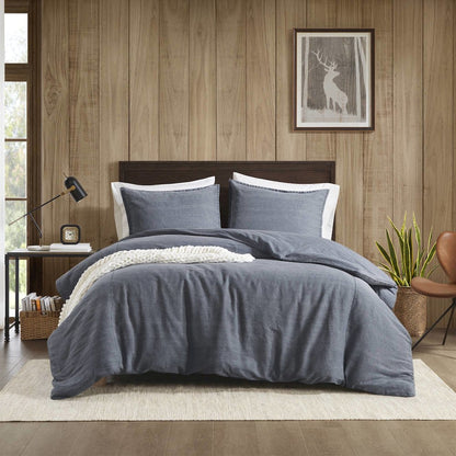 Hudson Twill Washed Duvet Set, Blue color