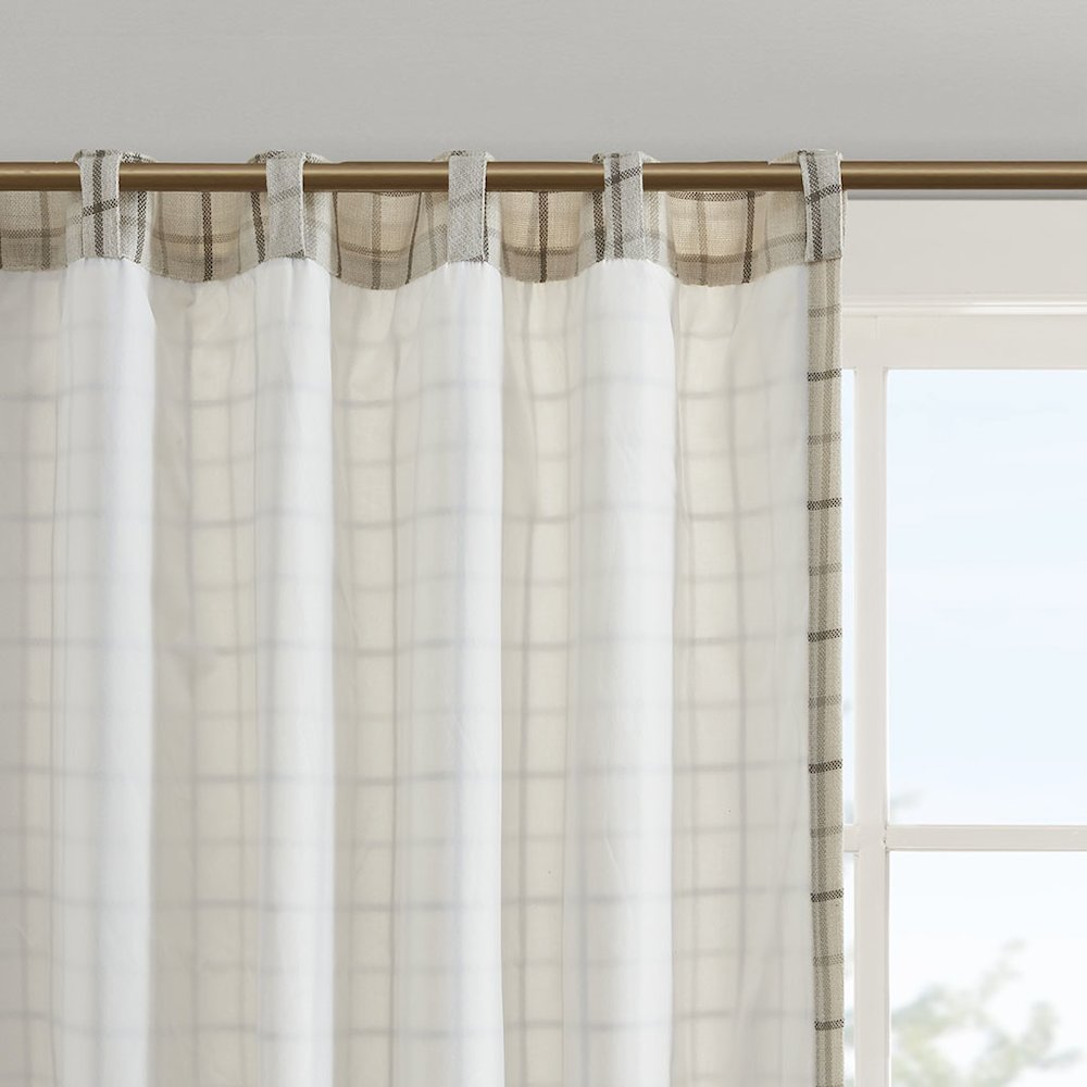 Plaid Rod Pocket and Back Tab Curtain Panel with Fleece Lining