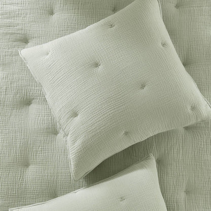 Breeze Cotton Gauze  Embroidered Quilt Set, Sage color