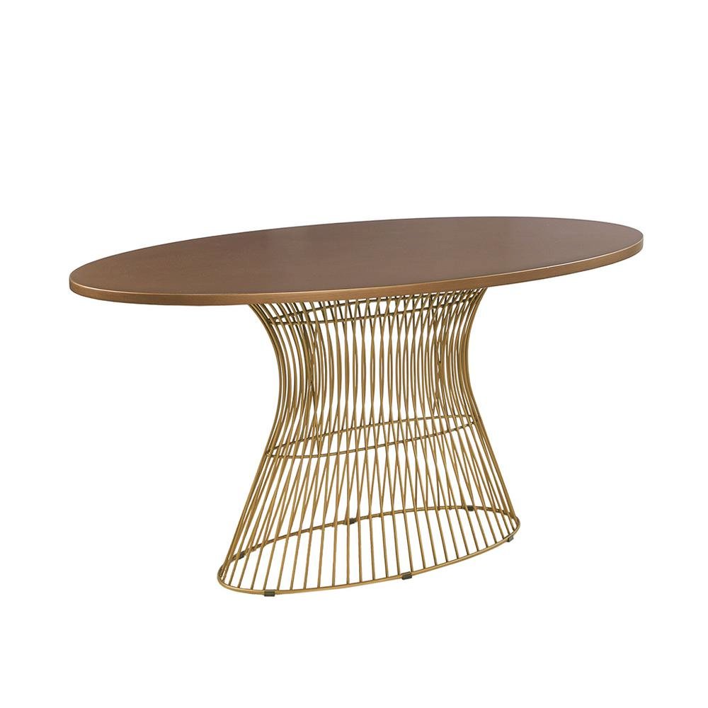 Brown Round Dining Table with Solid Metal Frame for Kitchen or Dining