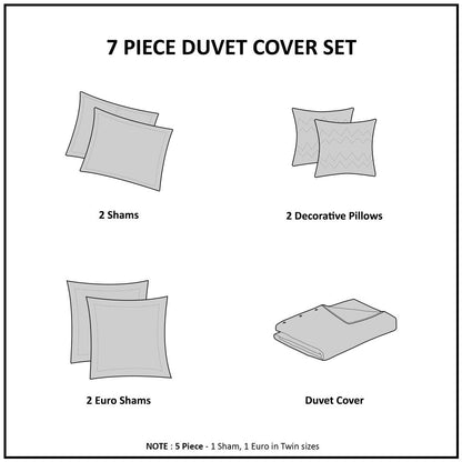Cotton Jacquard Duvet Cover Set with Euro Shams and Throw Pillows