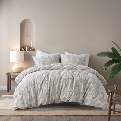 Cairo 3 Piece Cotton Jacquard Duvet Set, Ivory color