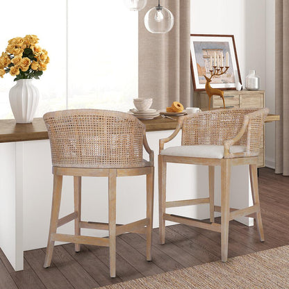 Handcrafted Rattan Counter Stool 25" H