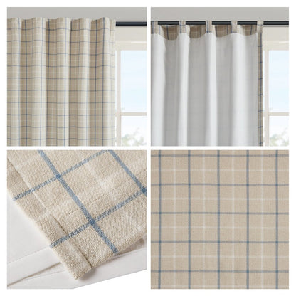 Plaid Rod Pocket and Back Tab Curtain Panel with Fleece Lining