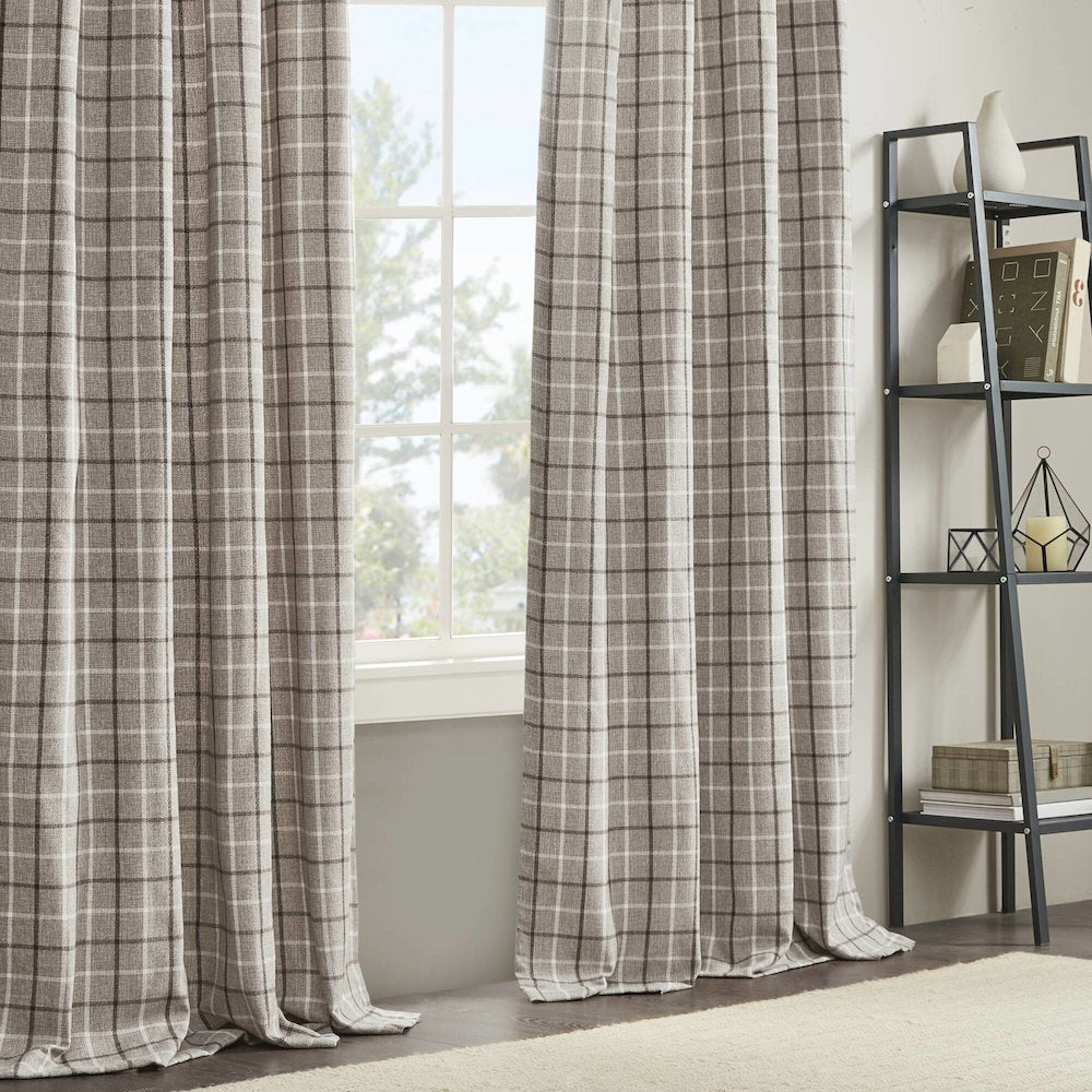 Plaid Rod Pocket and Back Tab Curtain Panel with Fleece Lining