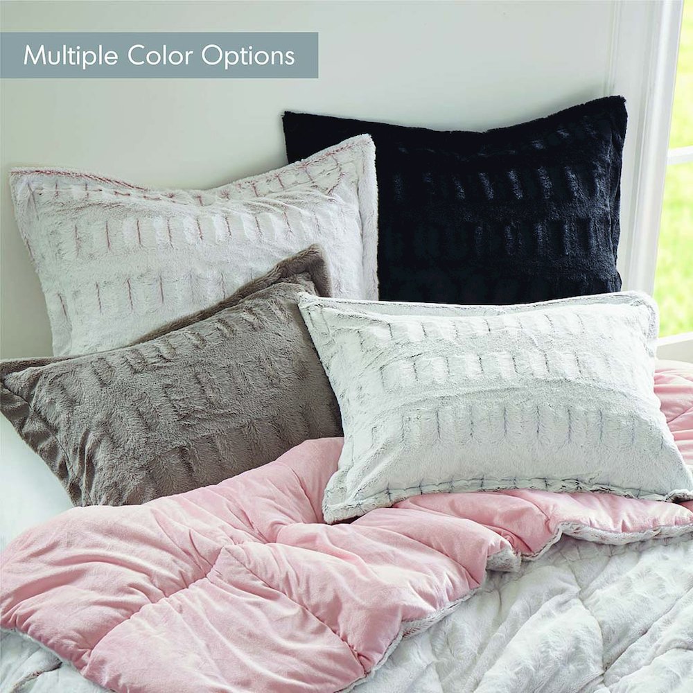 Gia Solid Faux Fur Comforter Mini Set, Black color