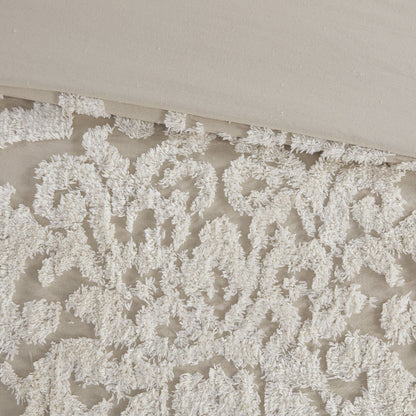 3 piece Tufted Cotton Chenille Damask Comforter Set