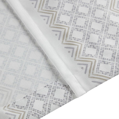 Ebby 2pk Poly Printed Curtain Panel with Tufted Stripe in White/Taupe Color